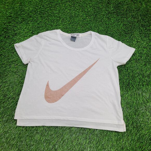 NIKE Check Swoosh Shirt Womens Medium 21x22 Baggy Big-Logo - Picture 1 of 13